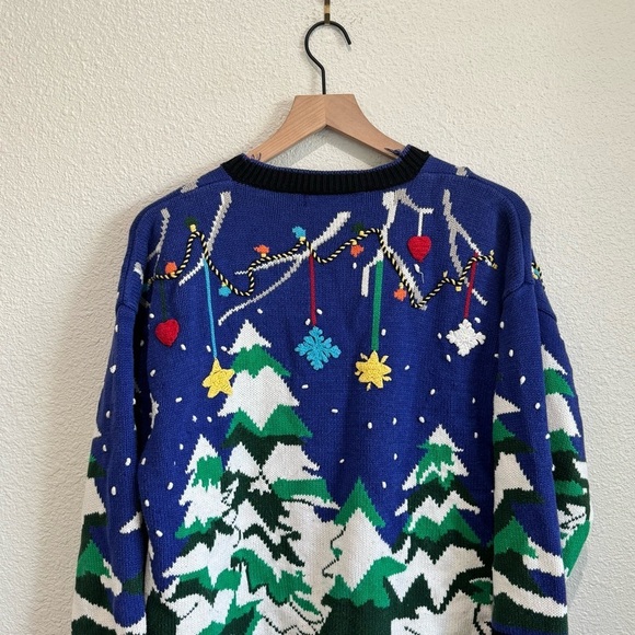 VTG 90s Jack B Quick Womens L All Over Christmas Print Sweater Knit Tree Snow - Picture 6 of 7